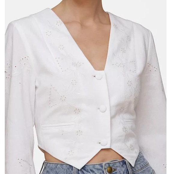 Avec Les Filles Women's Cotton Eyelet Vest-Style Top White Embroidered Sz L - Picture 4 of 13